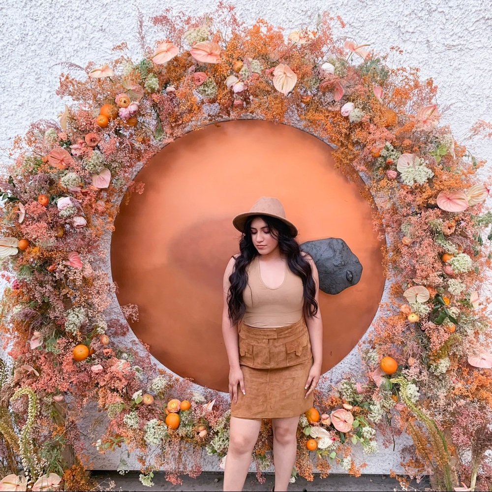 I.E. Tan Suede Leather A Line Skirt Front …